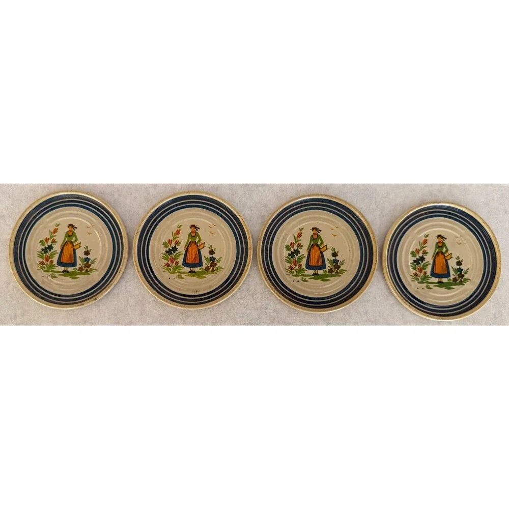 Vintage Dutch Girl Metal Coasters, Set of 4